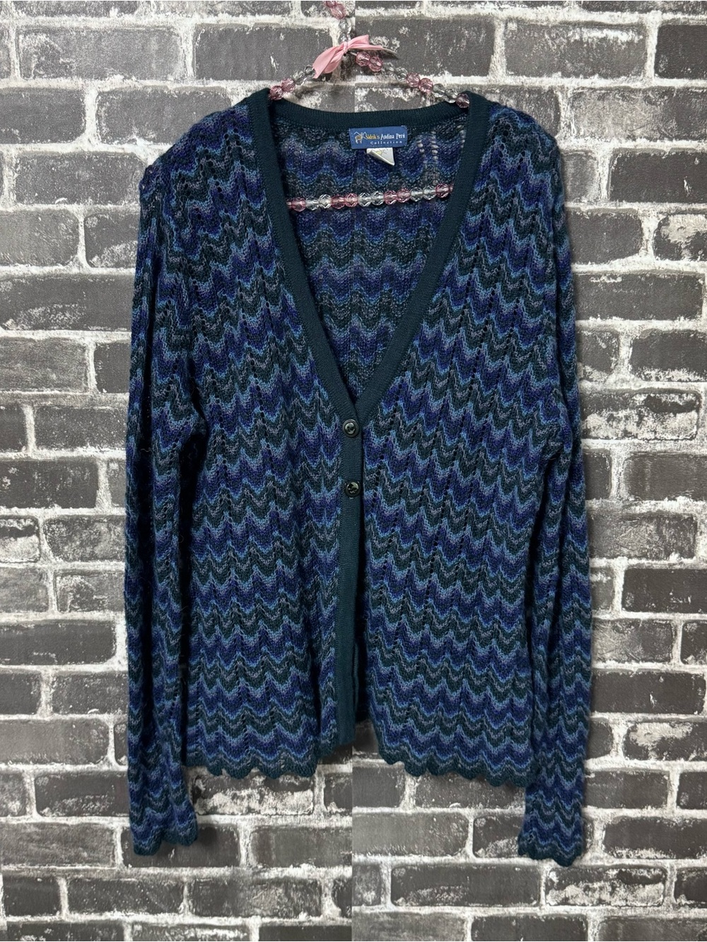 Sidriks Andina Perú Collection cardigan baby alpaca sweater blue green chevron
